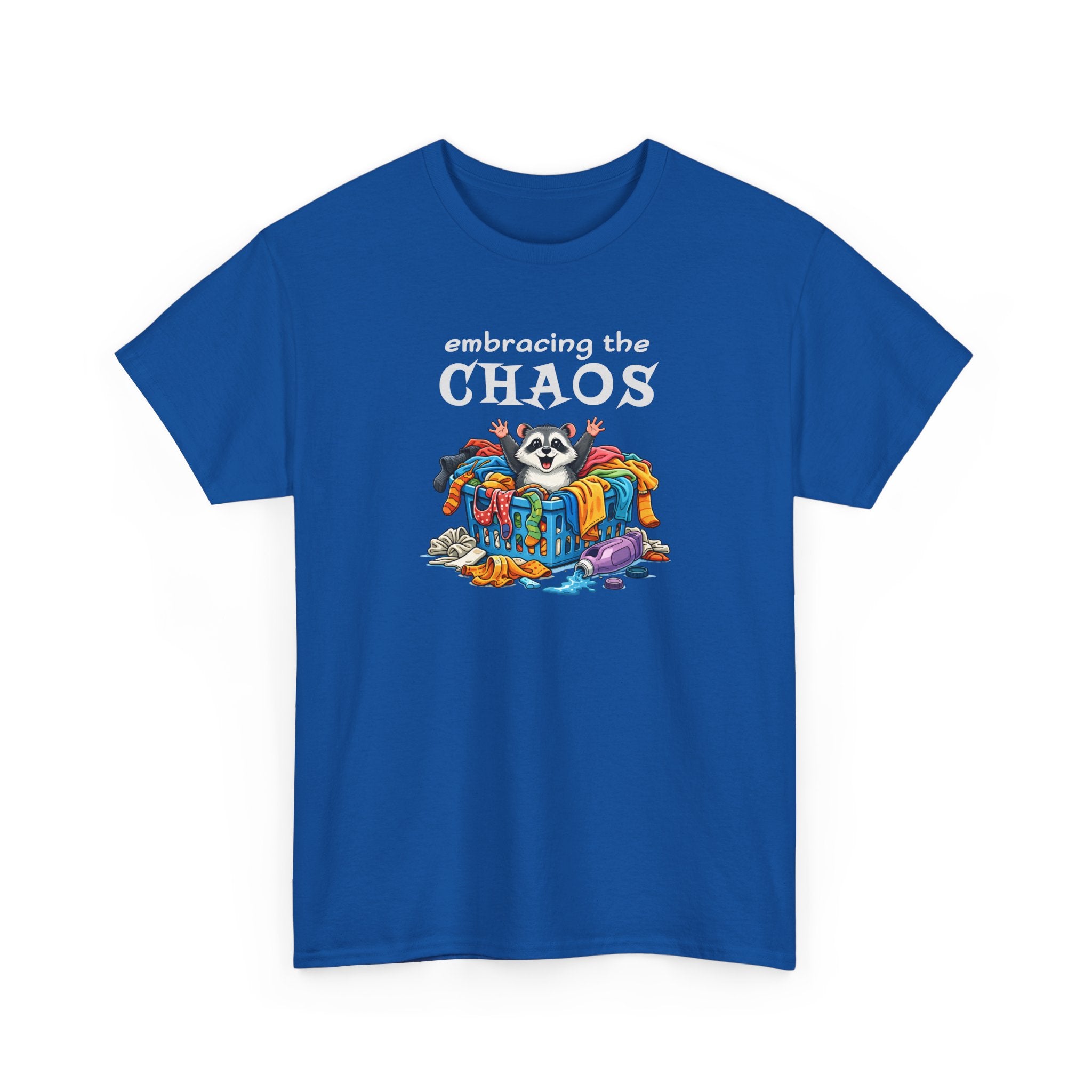 Embracing the Chaos T‑Shirt — Playful Raccoon & Messy Wardrobe Graphic Tee