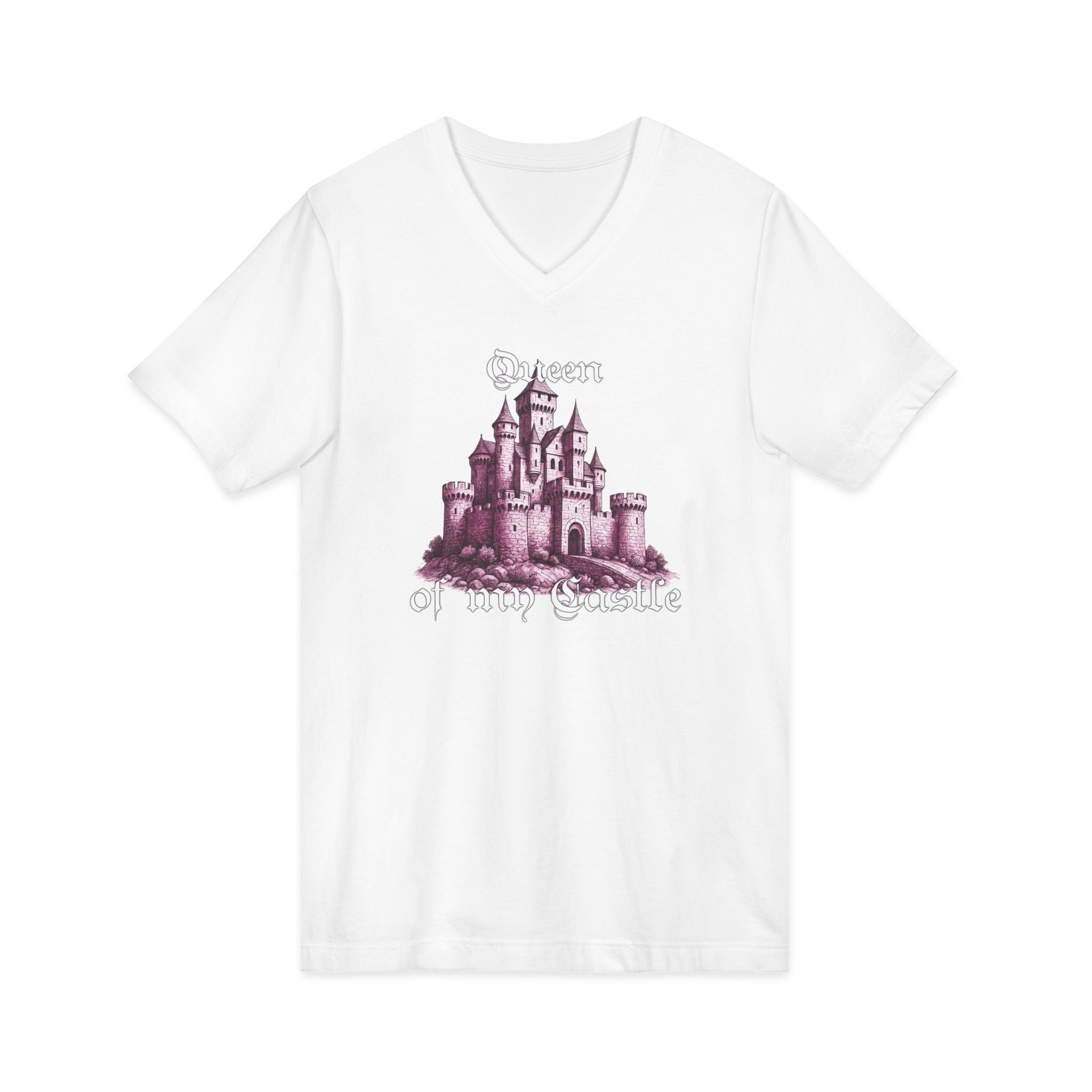 Vintage, gothic style ‘Queen of My Castle’ artwork featuring a detailed hand-drawn medieval castle in bold purple tones.