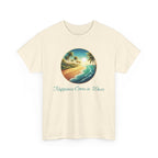 Beach Sunset T-Shirt — "Happiness Comes in Waves" Surf Graphic Tee