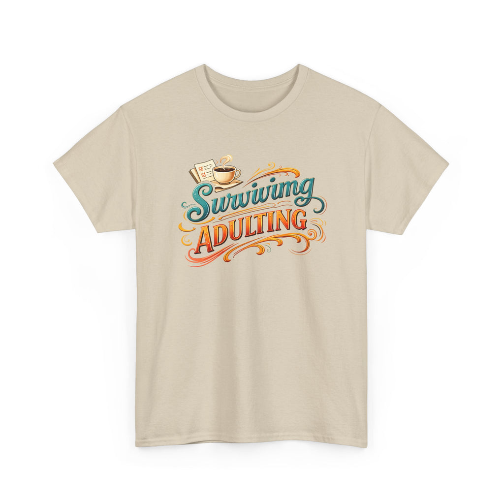 Surviving Adulting T-Shirt — Funny Retro Coffee Graphic Tee for Adults