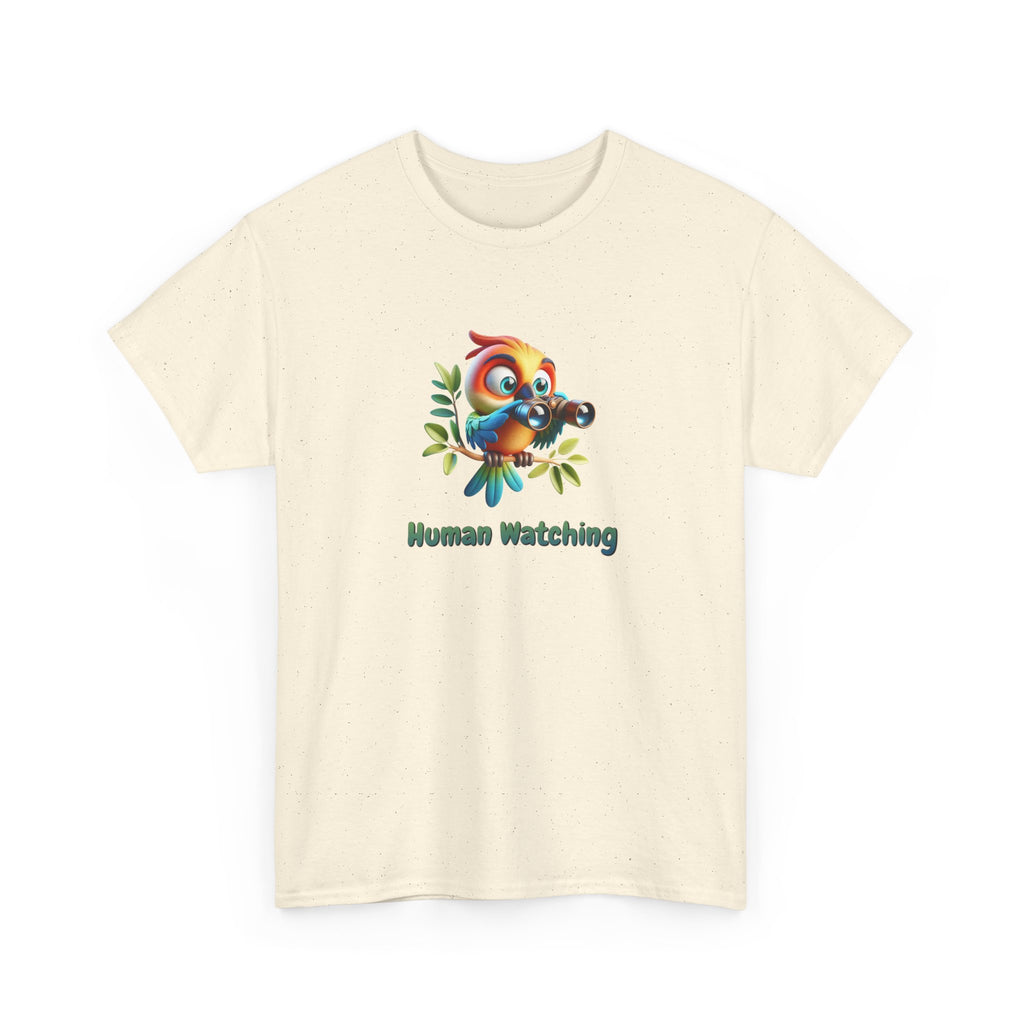 T‑Shirt — Cute Bird with Binoculars "Human Watching" Graphic Tee