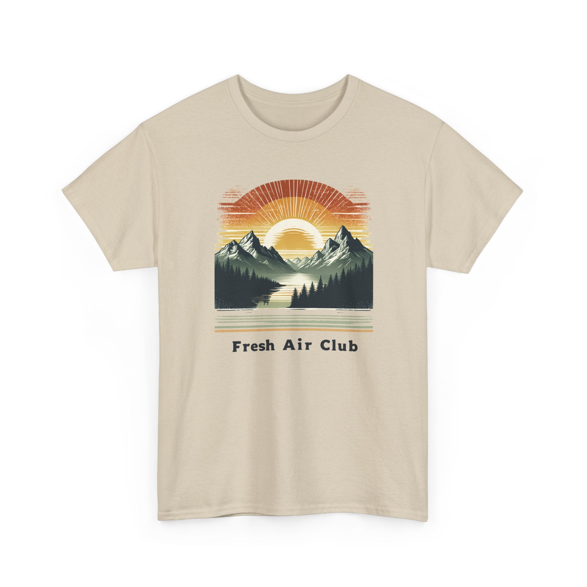 Fresh Air Club Mountain Sunset T-Shirt — Retro Outdoor Adventure Tee