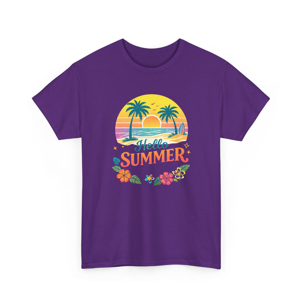Hello Summer T-Shirt — Tropical Beach Palm Tree Graphic Tee