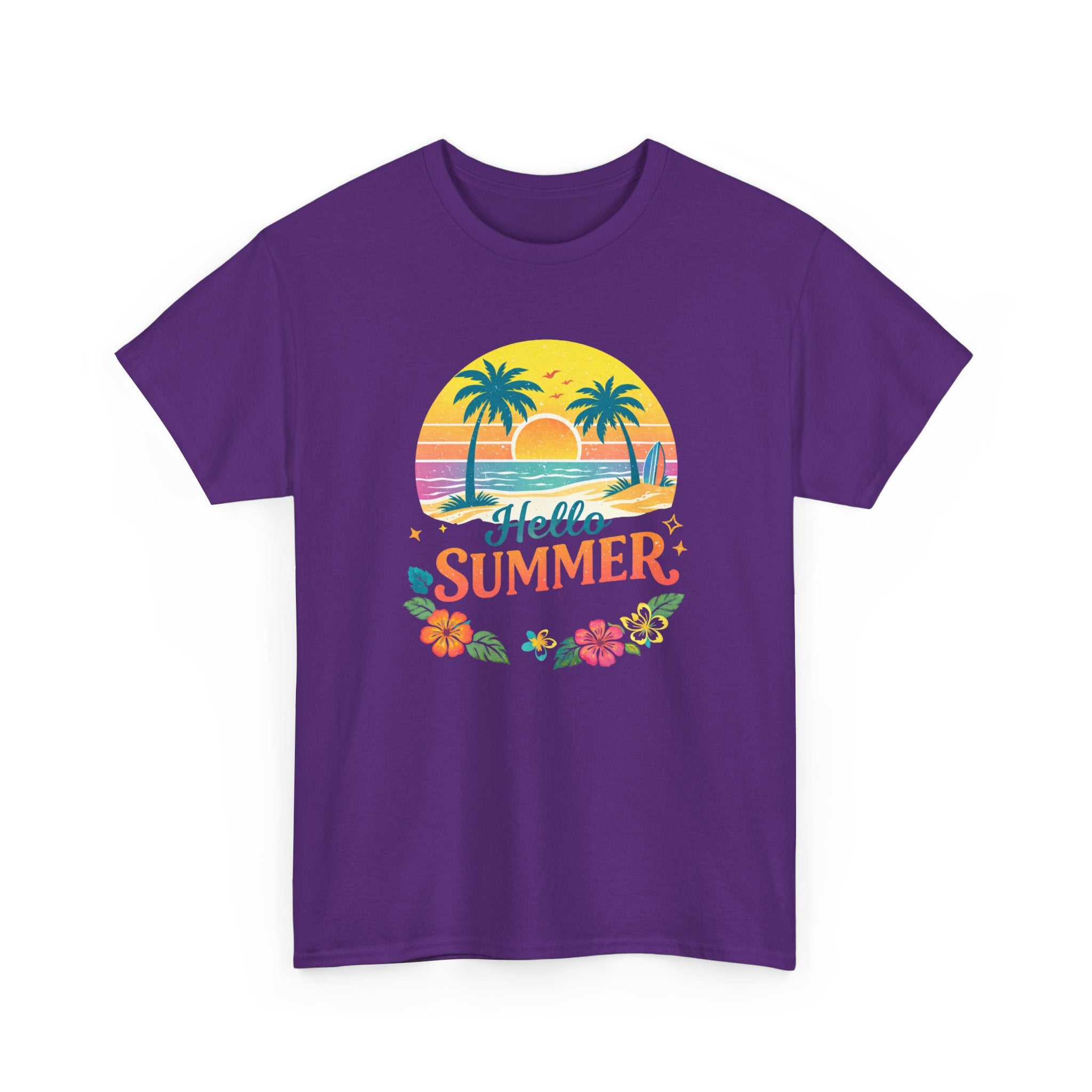Hello Summer T-Shirt — Tropical Beach Palm Tree Graphic Tee