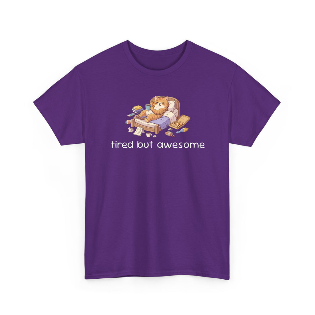 'Tired But Awesome' Cute Cat Relaxing Graphic Tee