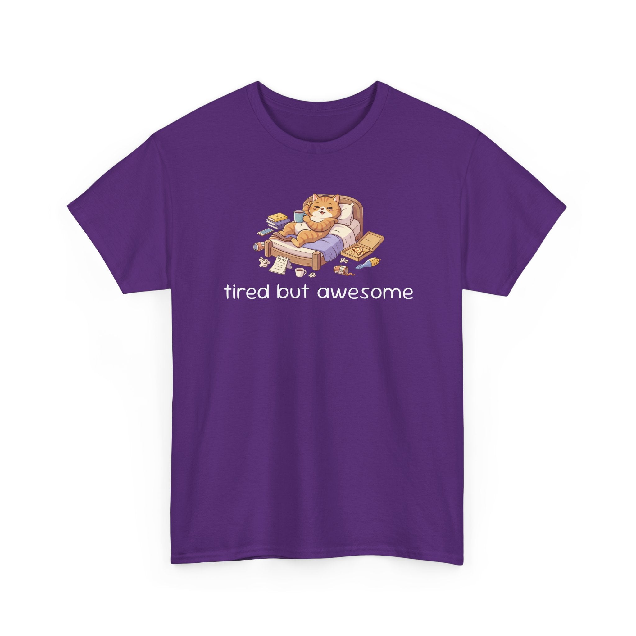 'Tired But Awesome' Cute Cat Relaxing Graphic Tee