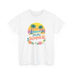 Hello Summer T-Shirt — Tropical Beach Palm Tree Graphic Tee