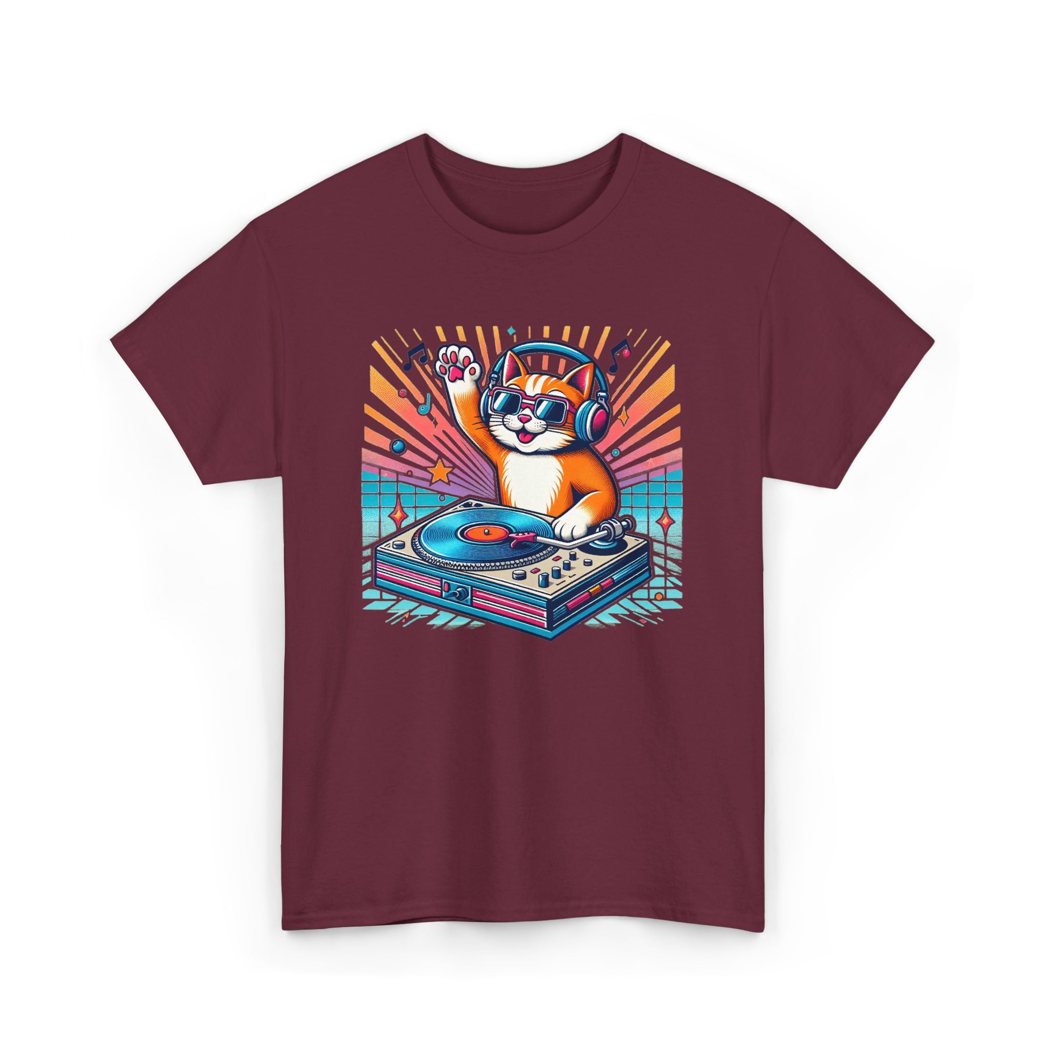 DJ Cat Turntable T-Shirt — Retro Music Cat Graphic Tee
