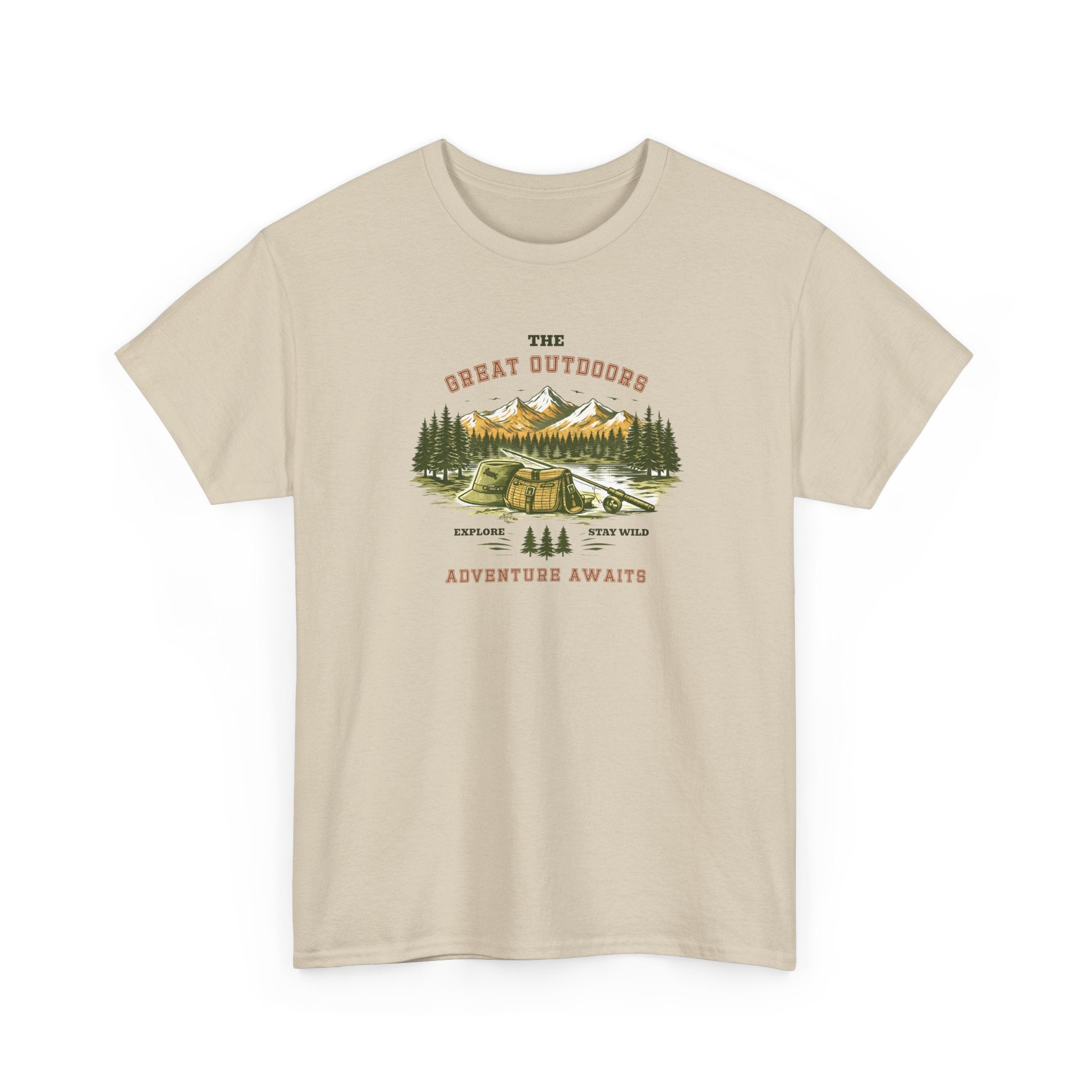 Fishing Camping T-Shirt — "The Great Outdoors: Adventure Awaits" Graphic Tee
