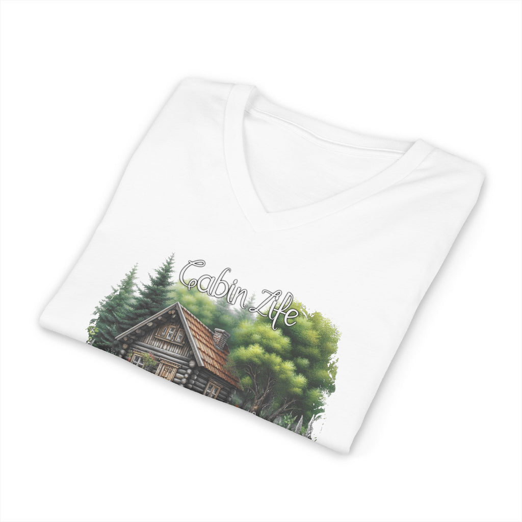 Cabin Life V-Neck Tee – Rustic Cottage & Bunny Nature Shirt