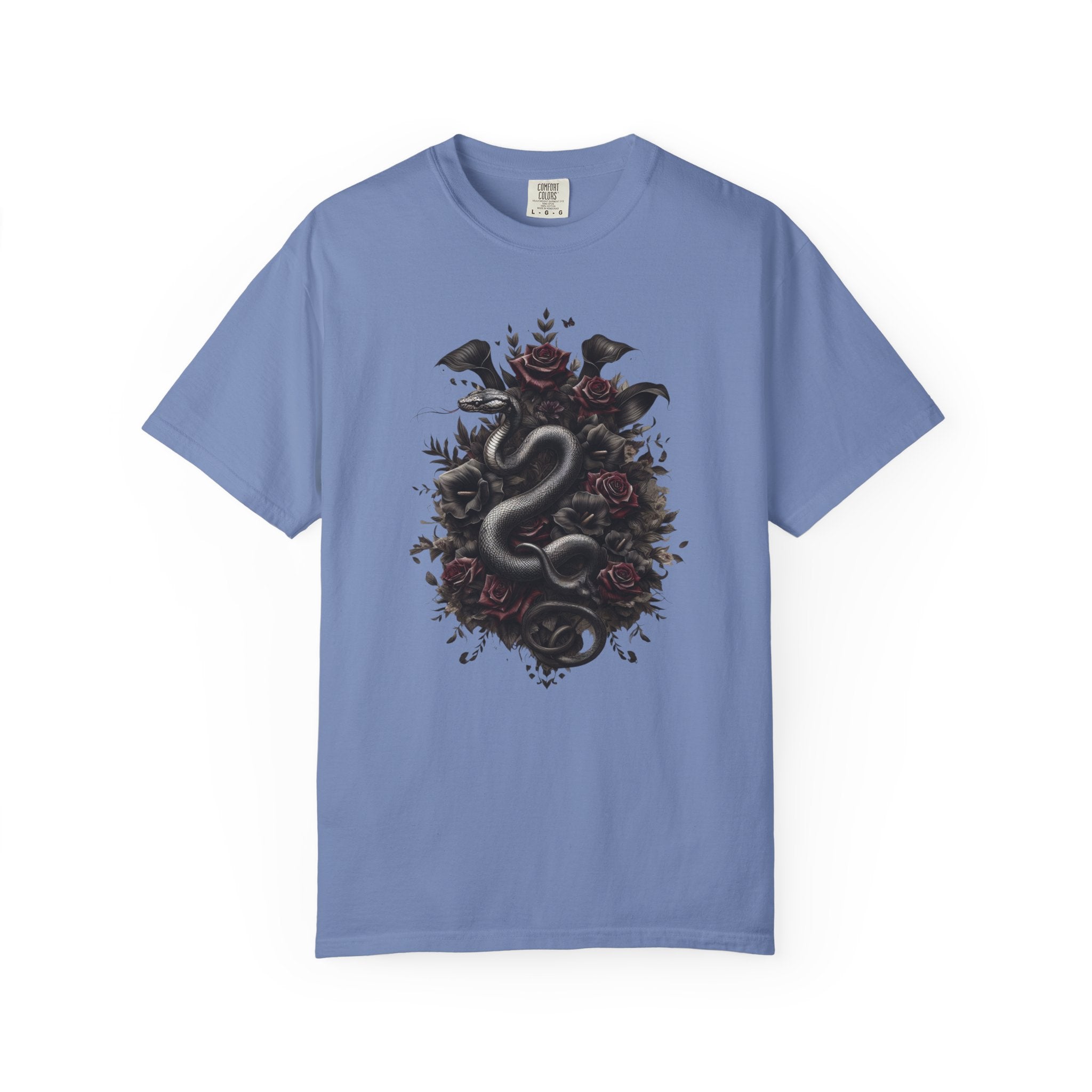 Snake Crest T-Shirt — Gothic Serpent Floral Graphic Tee