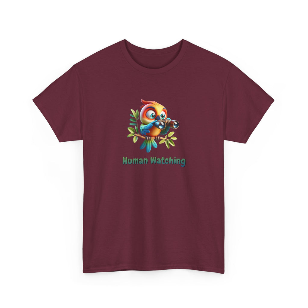T‑Shirt — Cute Bird with Binoculars "Human Watching" Graphic Tee