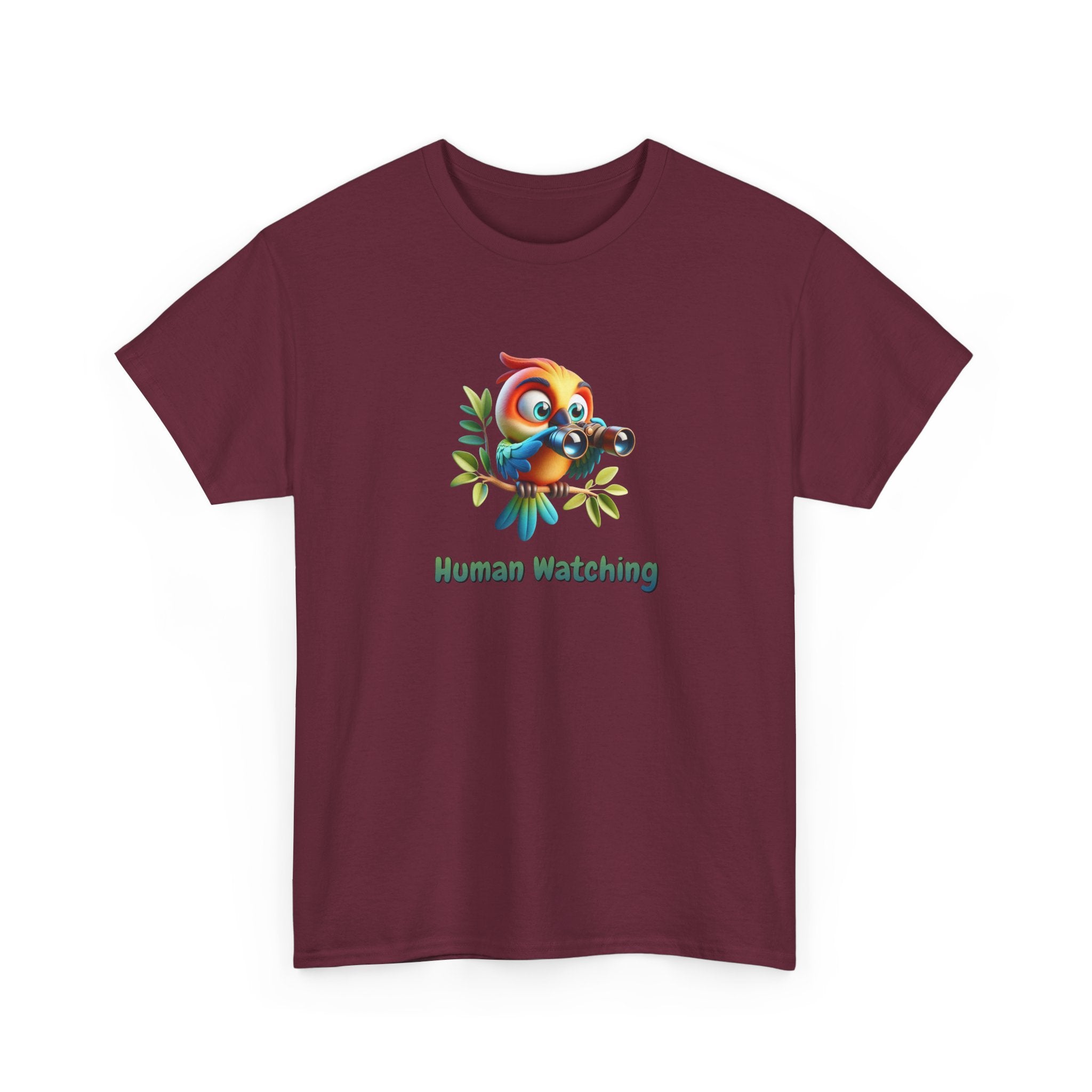 T‑Shirt — Cute Bird with Binoculars "Human Watching" Graphic Tee