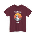 Fishing Lab T-Shirt — Retro Sunset Labrador Fishing Tee for Dog Lovers