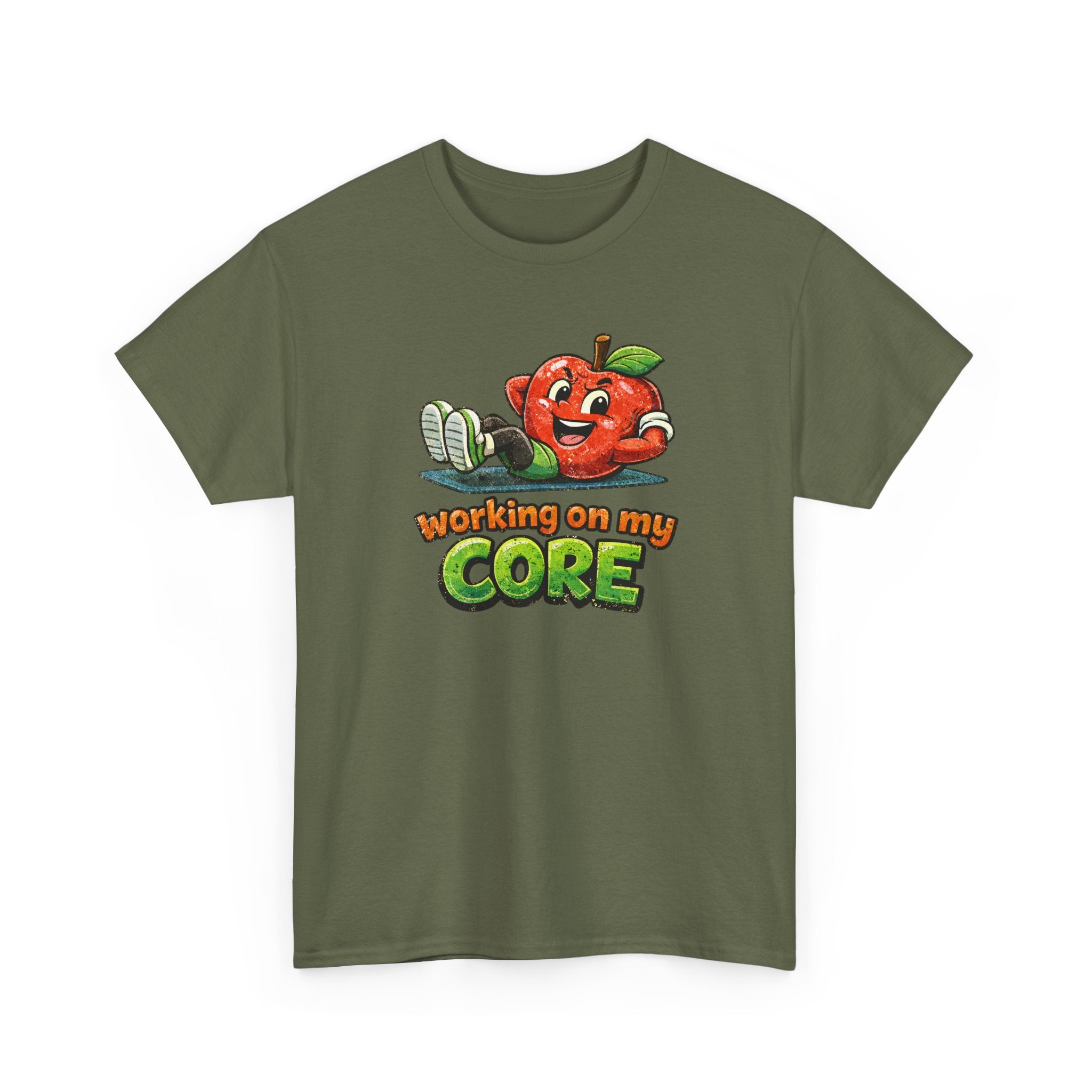 Working on My Core Funny Exercise T-Shirt —  Retro Apple Fitness Tee