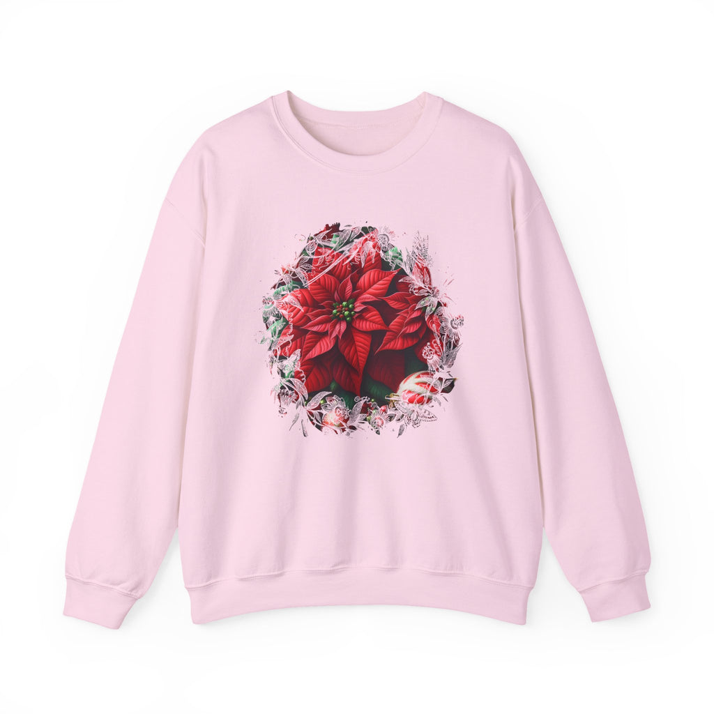 Poinsettia Wreath Crewneck Sweatshirt — Holiday Floral Christmas Sweater