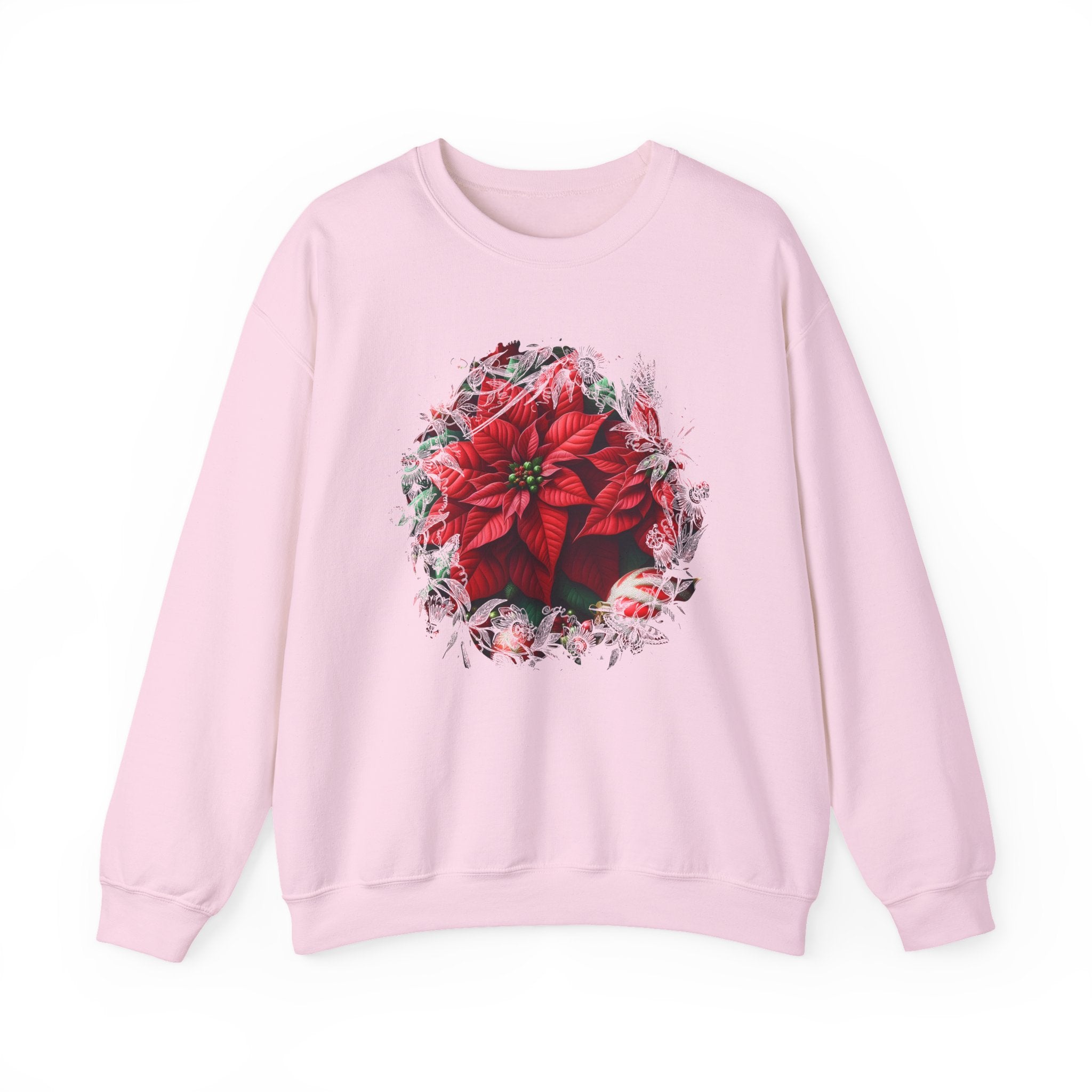 Poinsettia Wreath Crewneck Sweatshirt — Holiday Floral Christmas Sweater