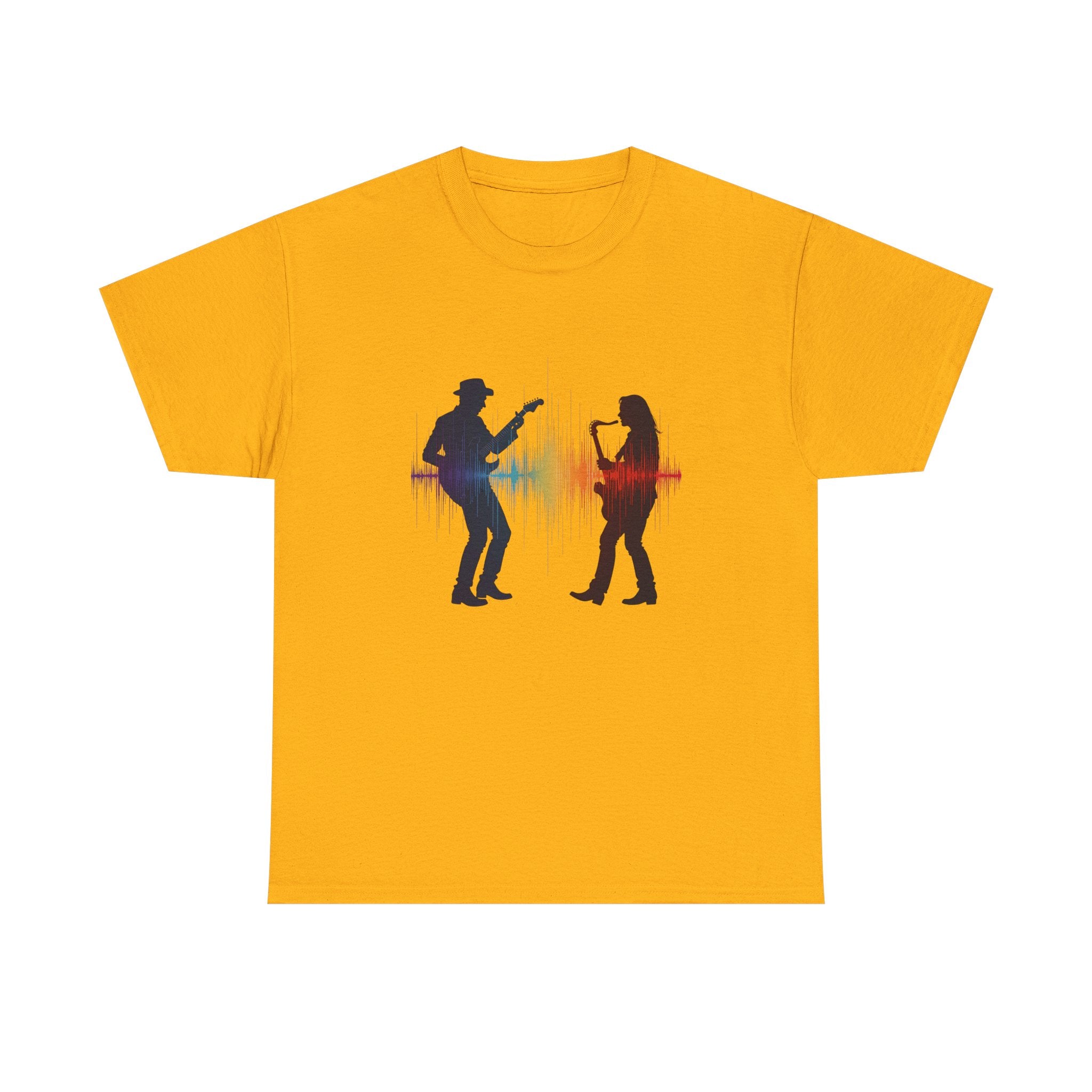 Music Lovers T‑Shirt – Guitarist & Singer Silhouette with Colorful Soundwave