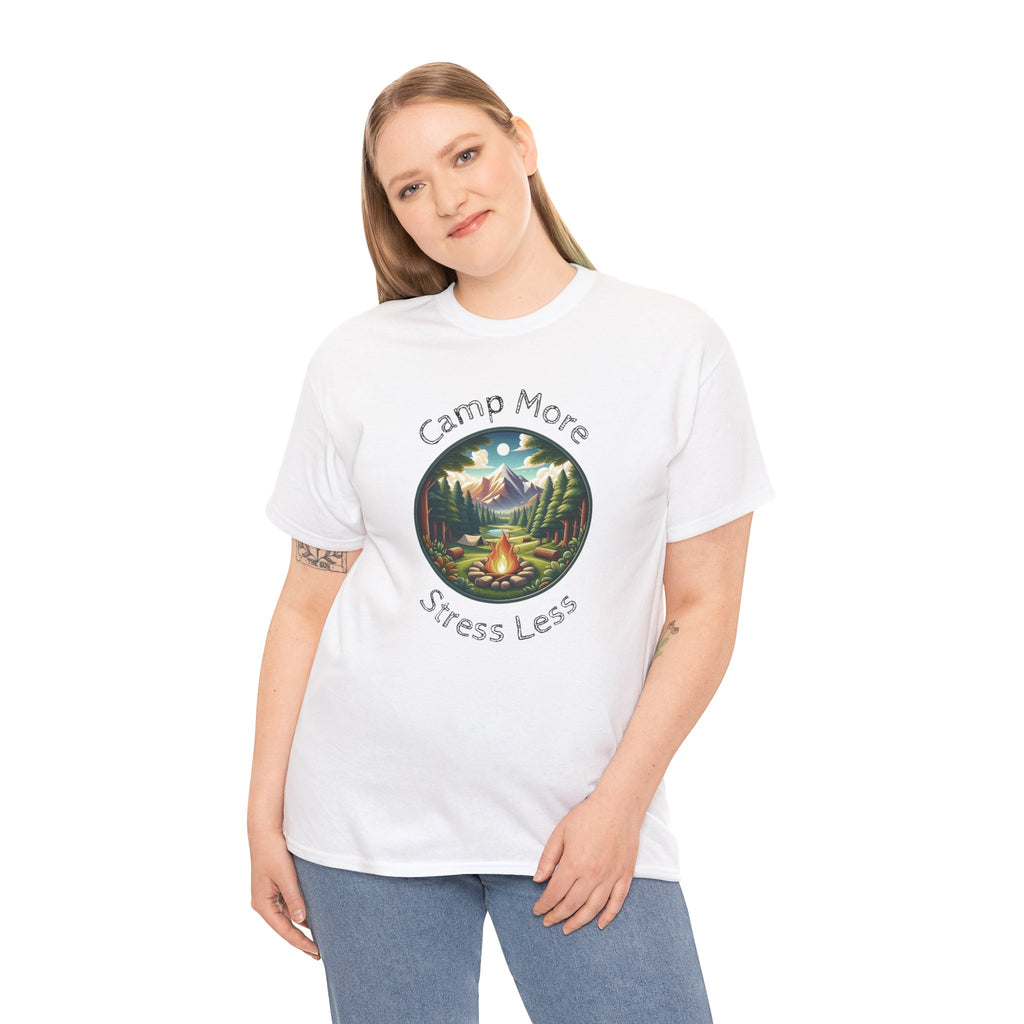 Camp More Stress Less T-Shirt — Outdoor Camping Nature Graphic Tee