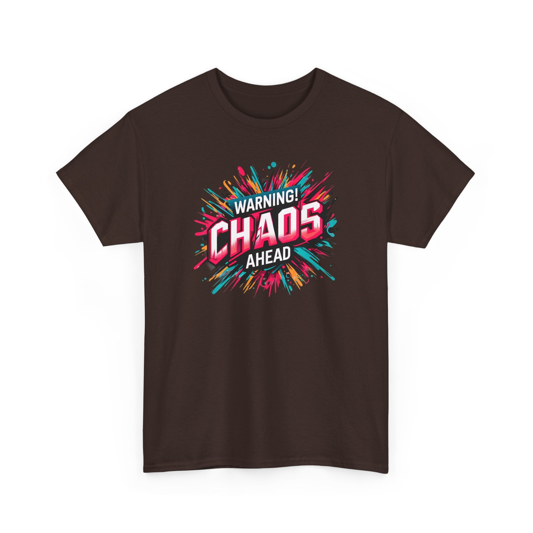 Chaos Ahead Graphic Tee — Warning! Colorful Explosion Design