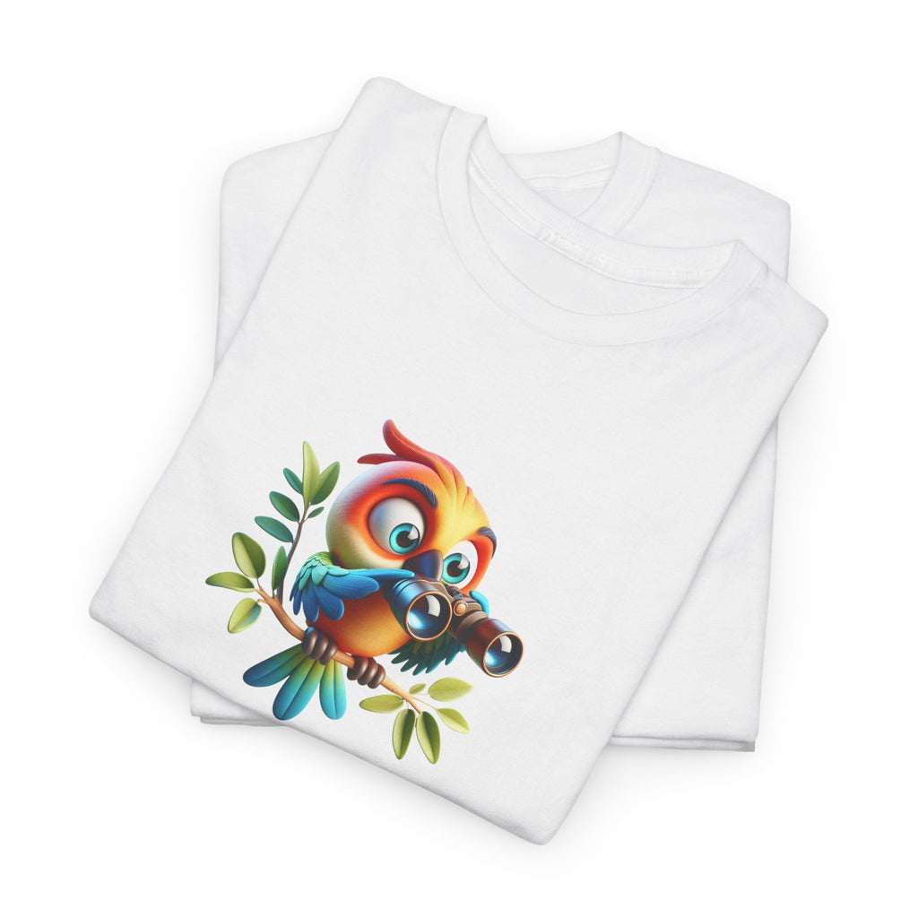 T‑Shirt — Cute Bird with Binoculars "Human Watching" Graphic Tee