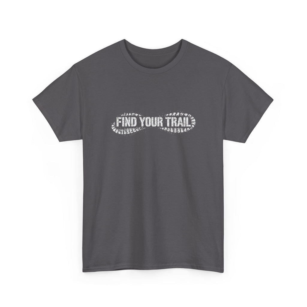 Find Your Trail T-Shirt — Hiking Adventure Tee with Bootprint Design