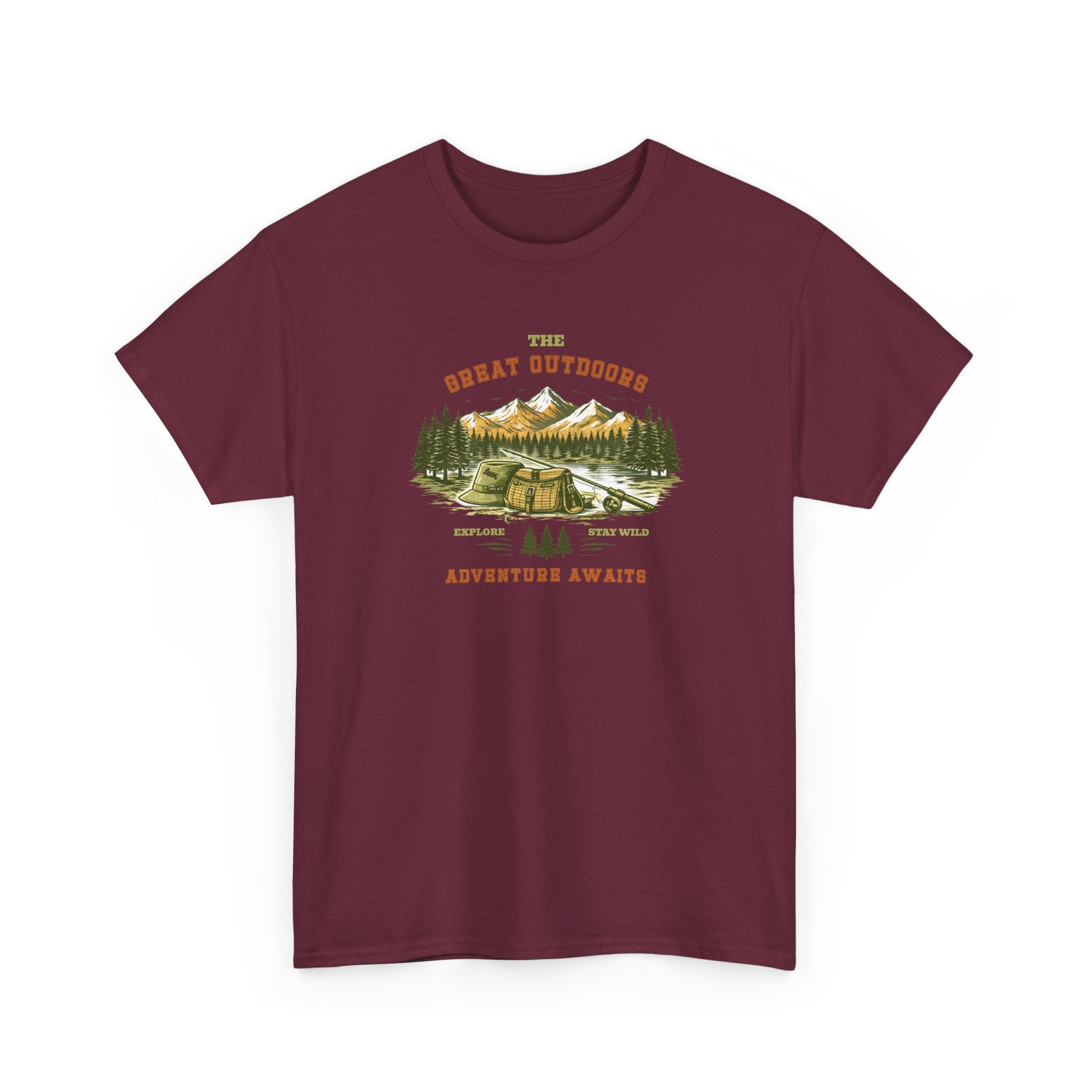 Fishing Camping T-Shirt — "The Great Outdoors: Adventure Awaits" Graphic Tee