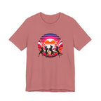Retro Sunset Dancing Dogs T-Shirt — Vintage Rainbow Skyline Graphic Tee