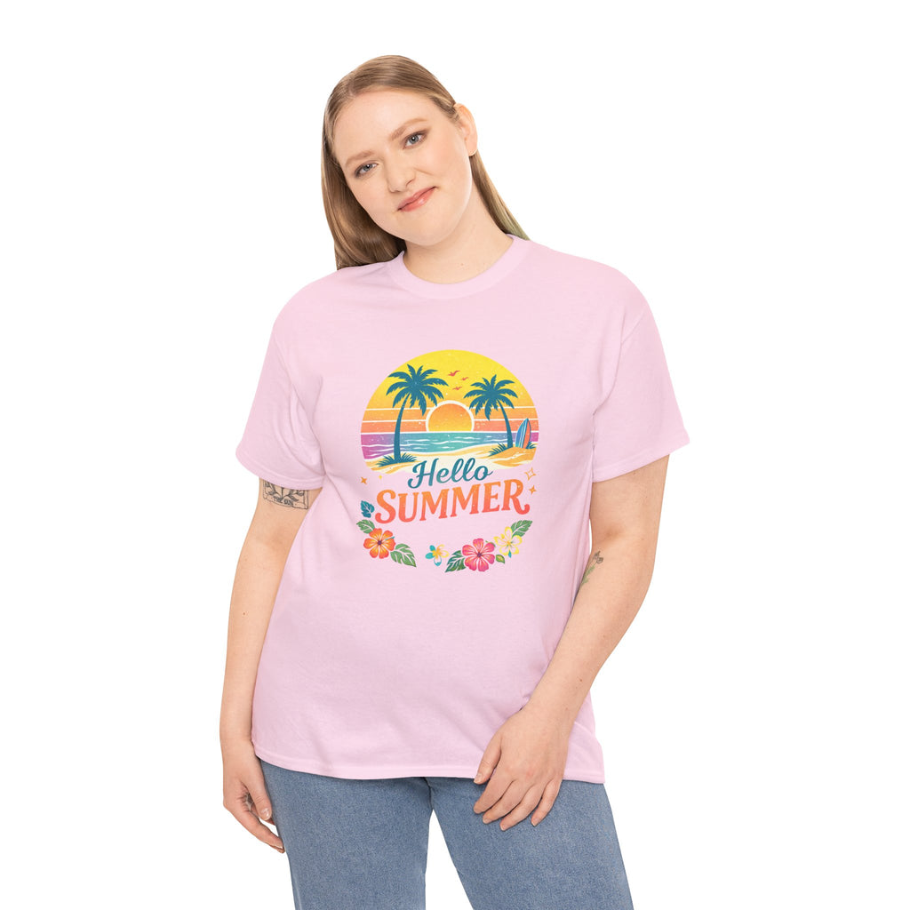 Hello Summer T-Shirt — Tropical Beach Palm Tree Graphic Tee