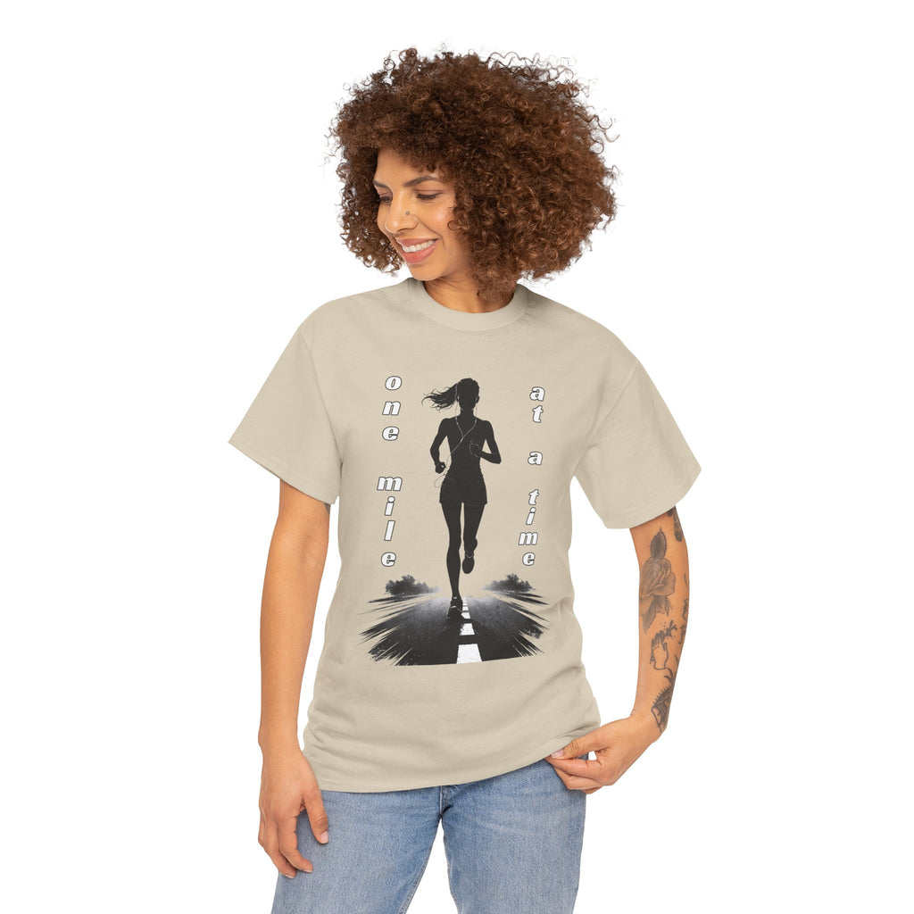 Woman Running Silhouette T‑Shirt – One Mile At A Time Graphic Tee