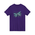 Dragonfly V-Neck Tee — Blue Glitter Floral Wing Graphic