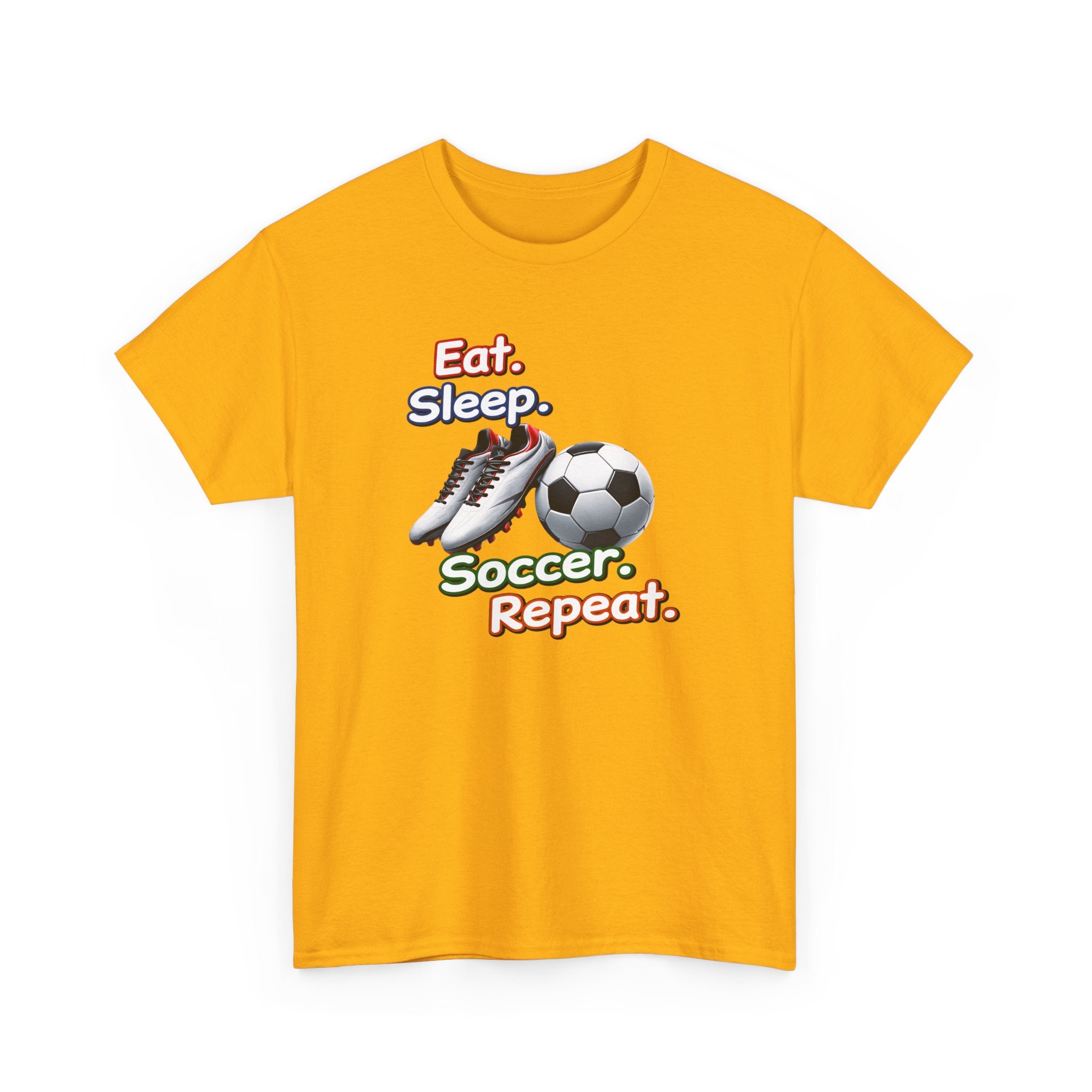 Soccer T-Shirt — "Eat. Sleep. Soccer. Repeat." Graphic Tee for Players & Fans