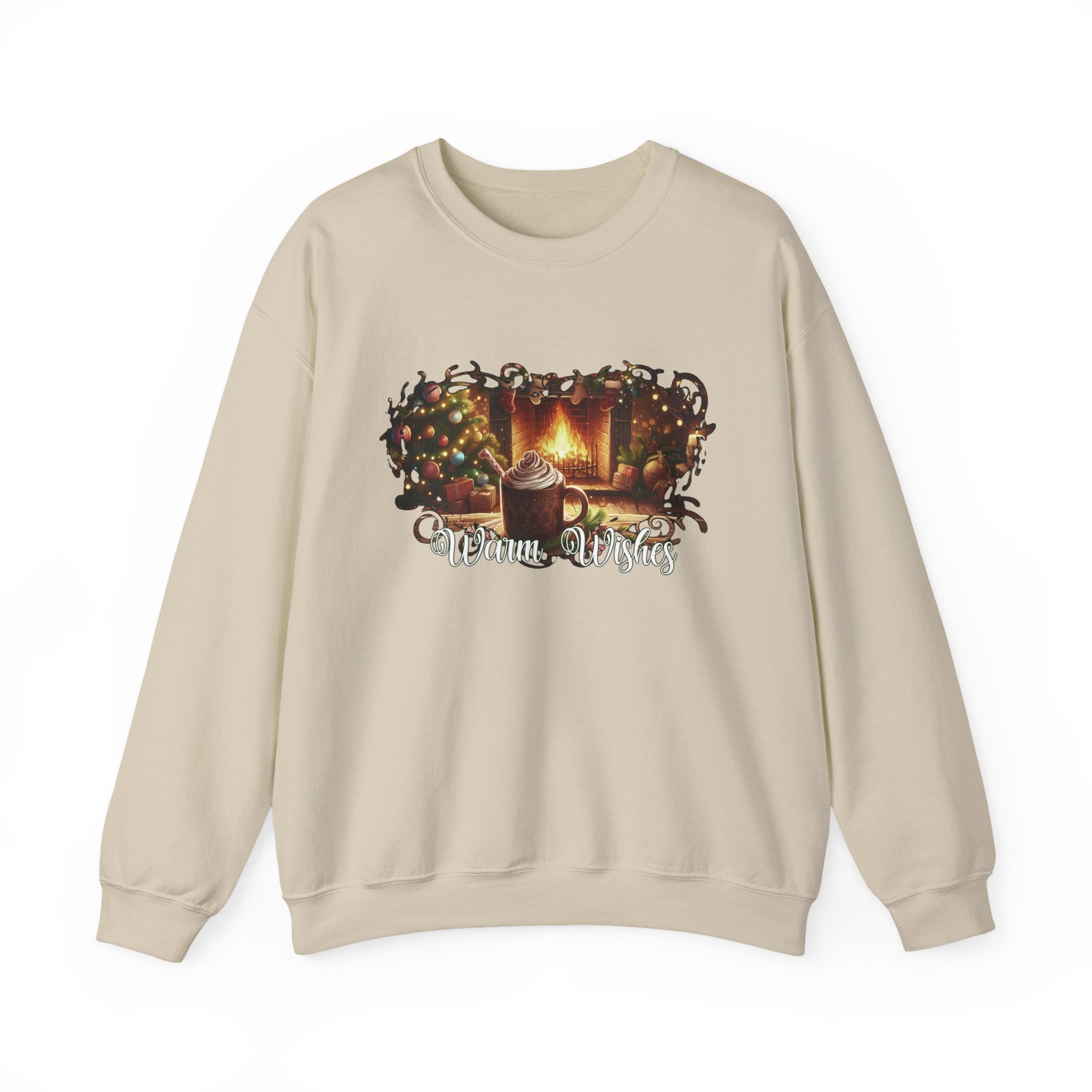 Christmas Fireplace Sweatshirt – Cozy Holiday Crewneck with Hot Cocoa & Tree