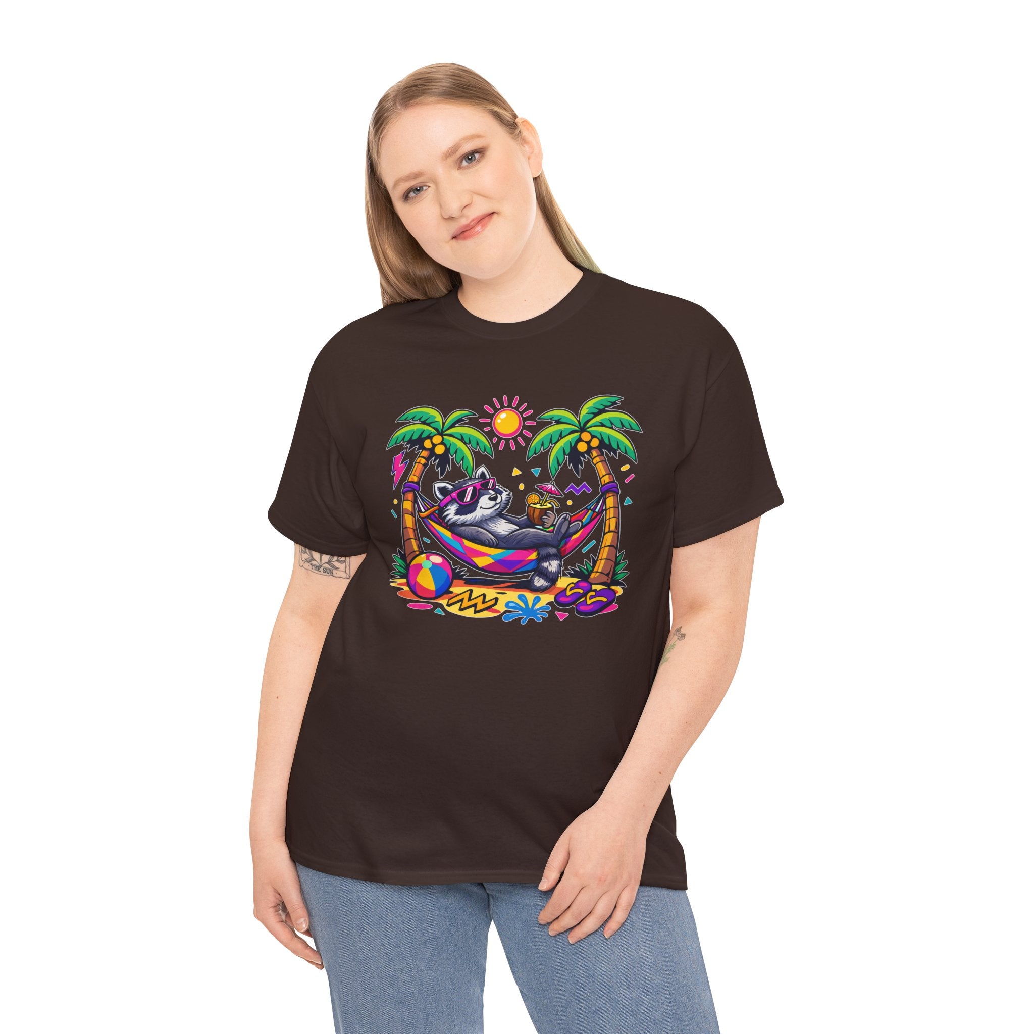 Beach Raccoon Hammock T‑Shirt — Tropical Summer Vibes Graphic Tee