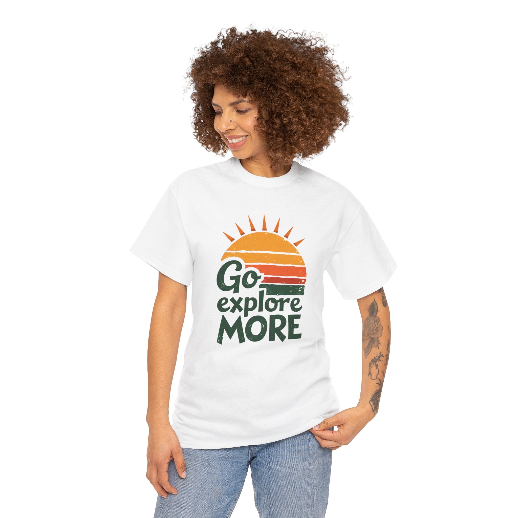 Adventure T-Shirt — "Go Explore More" Retro Sunrise Graphic