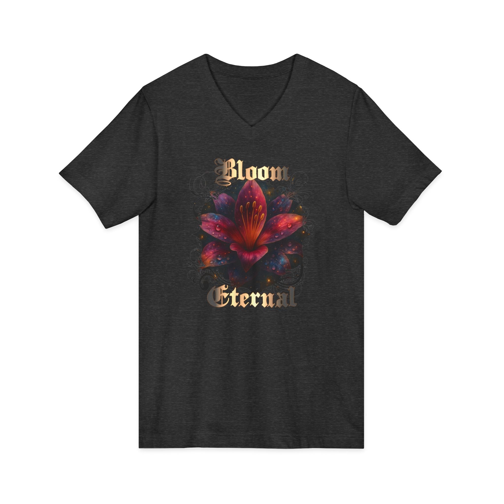 Floral V-Neck Tee — 'Bloom Eternal' Dark Bloom Graphic Shirt