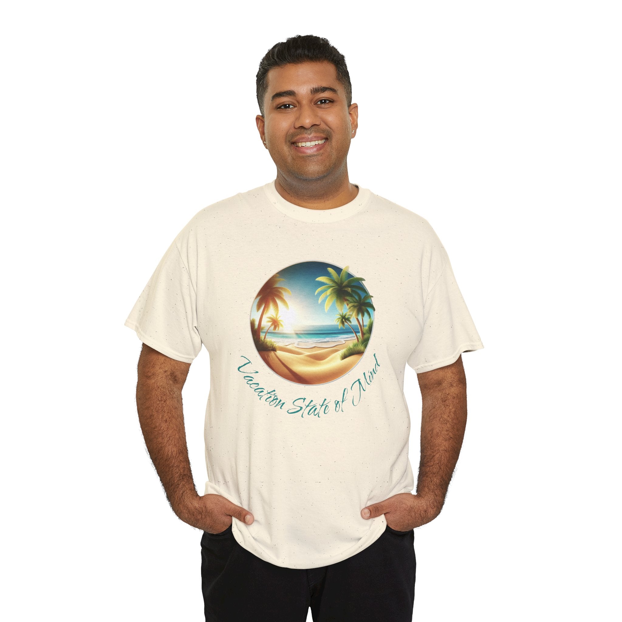 Beach Scene Tee — 'Vacation State of Mind' Tropical Palm Graphic T-Shirt