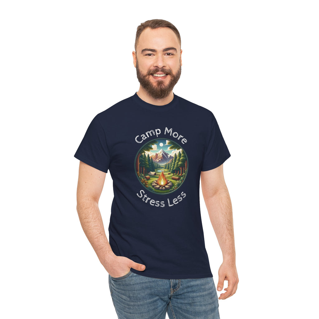 Camp More Stress Less T-Shirt — Outdoor Camping Nature Graphic Tee