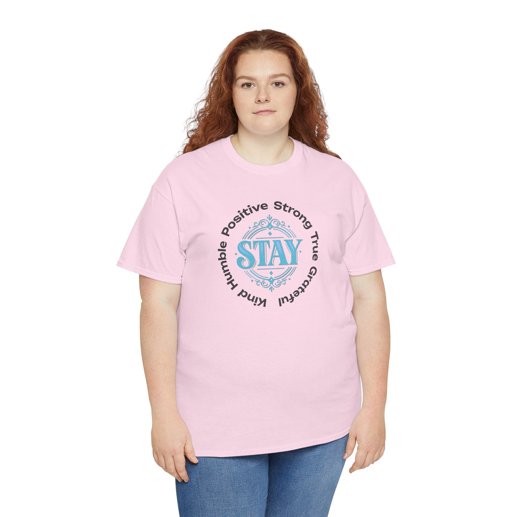 Stay Positive Graphic Tee — 'STAY' Inspirational Badge T‑Shirt