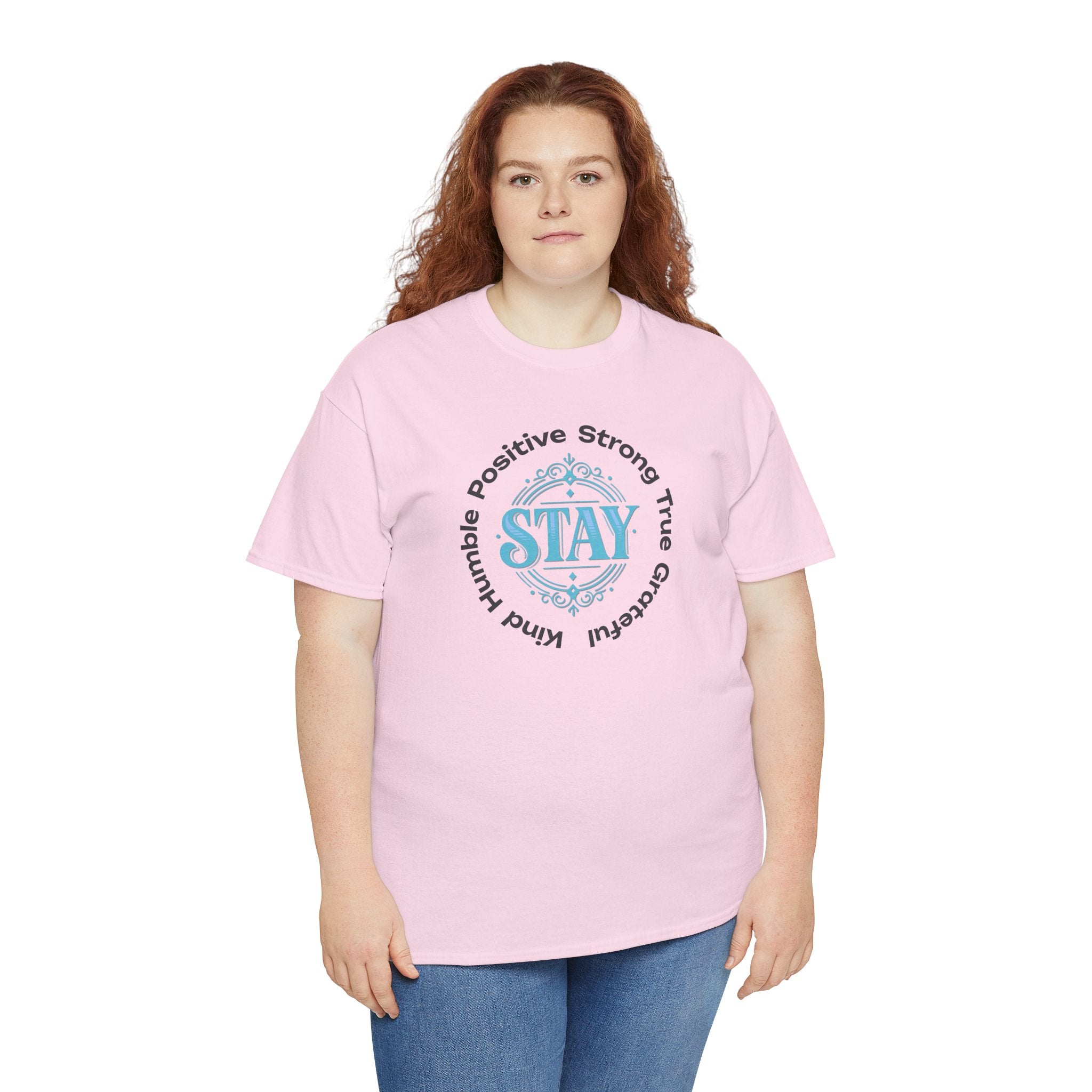 Stay Positive Graphic Tee — 'STAY' Inspirational Badge T‑Shirt