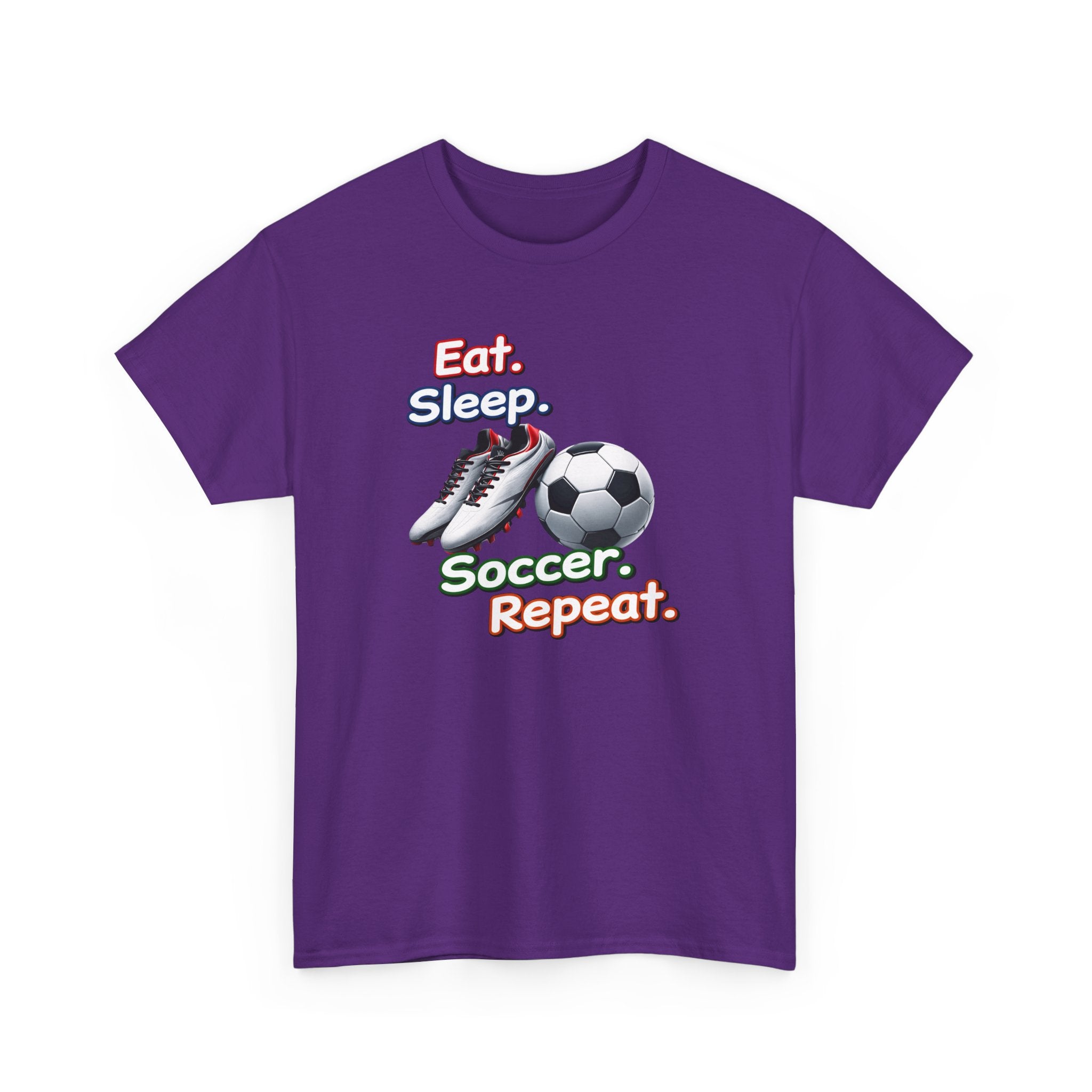 Soccer T-Shirt — "Eat. Sleep. Soccer. Repeat." Graphic Tee for Players & Fans
