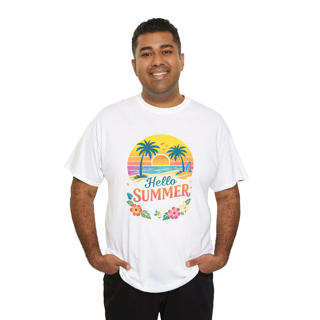 Hello Summer T-Shirt — Tropical Beach Palm Tree Graphic Tee