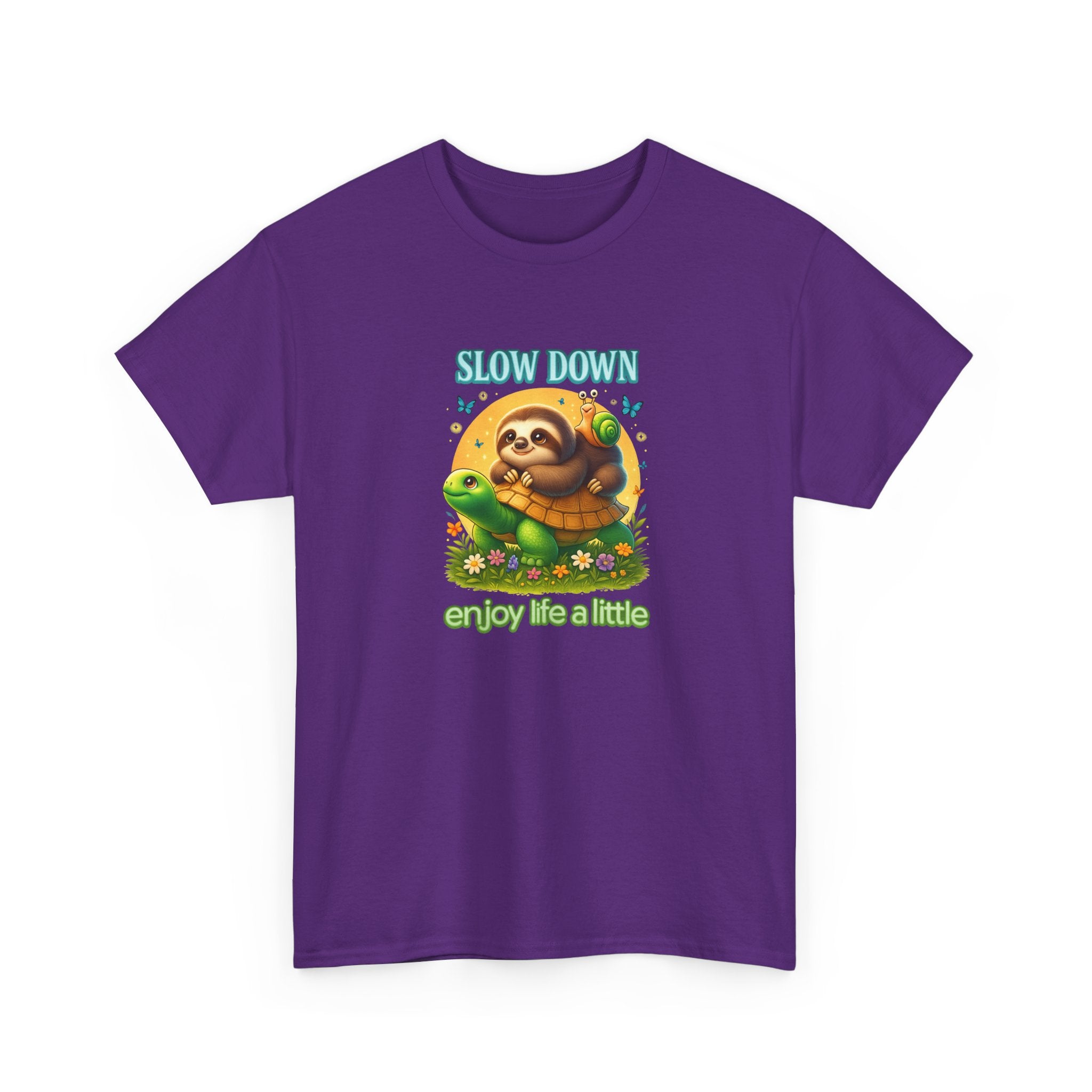 Slow Down Turtle Sloth & Snail V-Neck Tee — "Enjoy Life a Little" Relaxed Graphic Shirt
