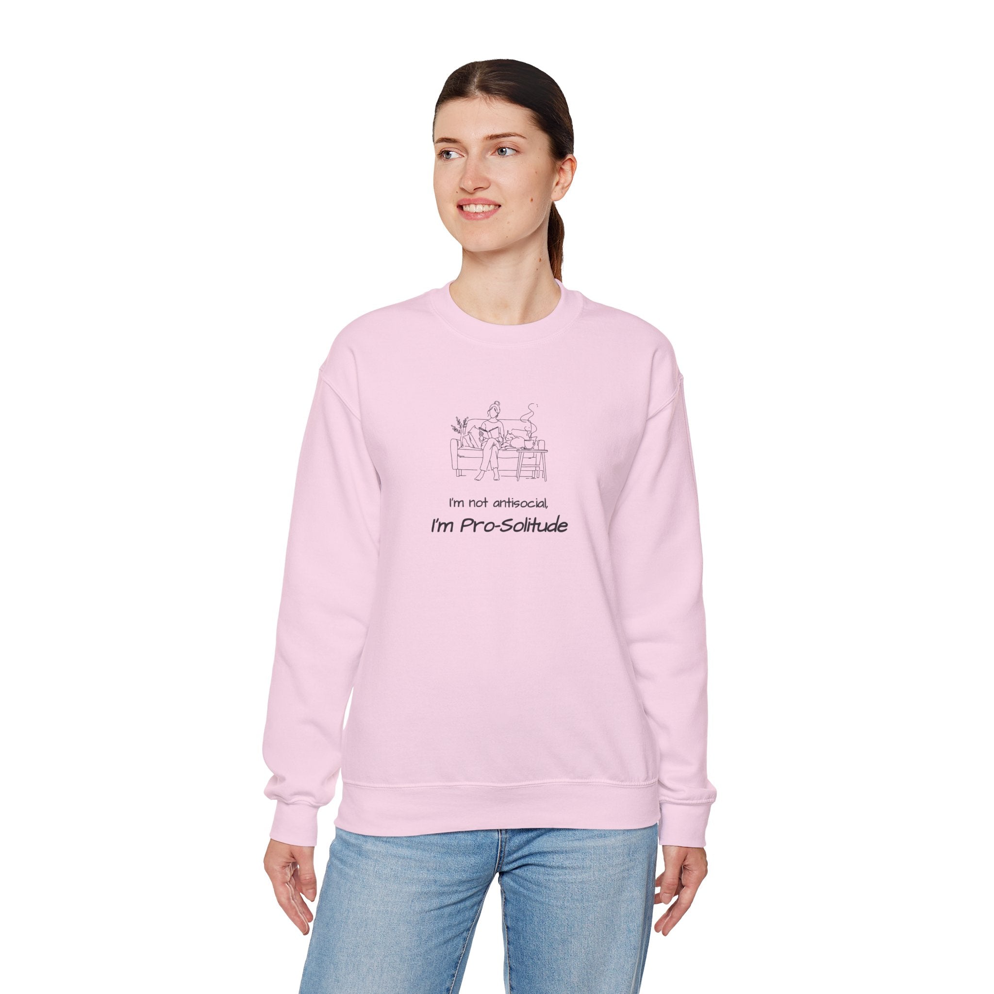 Crewneck Sweatshirt — “I’m Not Antisocial, I’m Pro-Solitude” Minimal Introvert Illustration