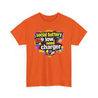Social Battery Low Need Charger T-Shirt — Funny Sarcastic Introvert Graphic Tee