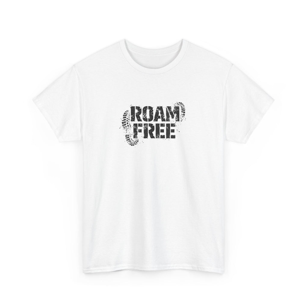 Roam Free T-Shirt — Outdoor Adventure Tee with Boot Print Graphic
