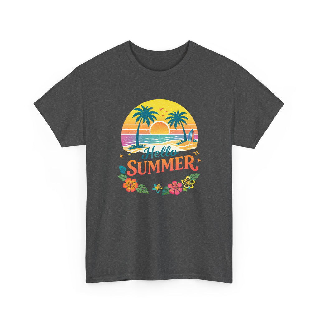 Hello Summer T-Shirt — Tropical Beach Palm Tree Graphic Tee