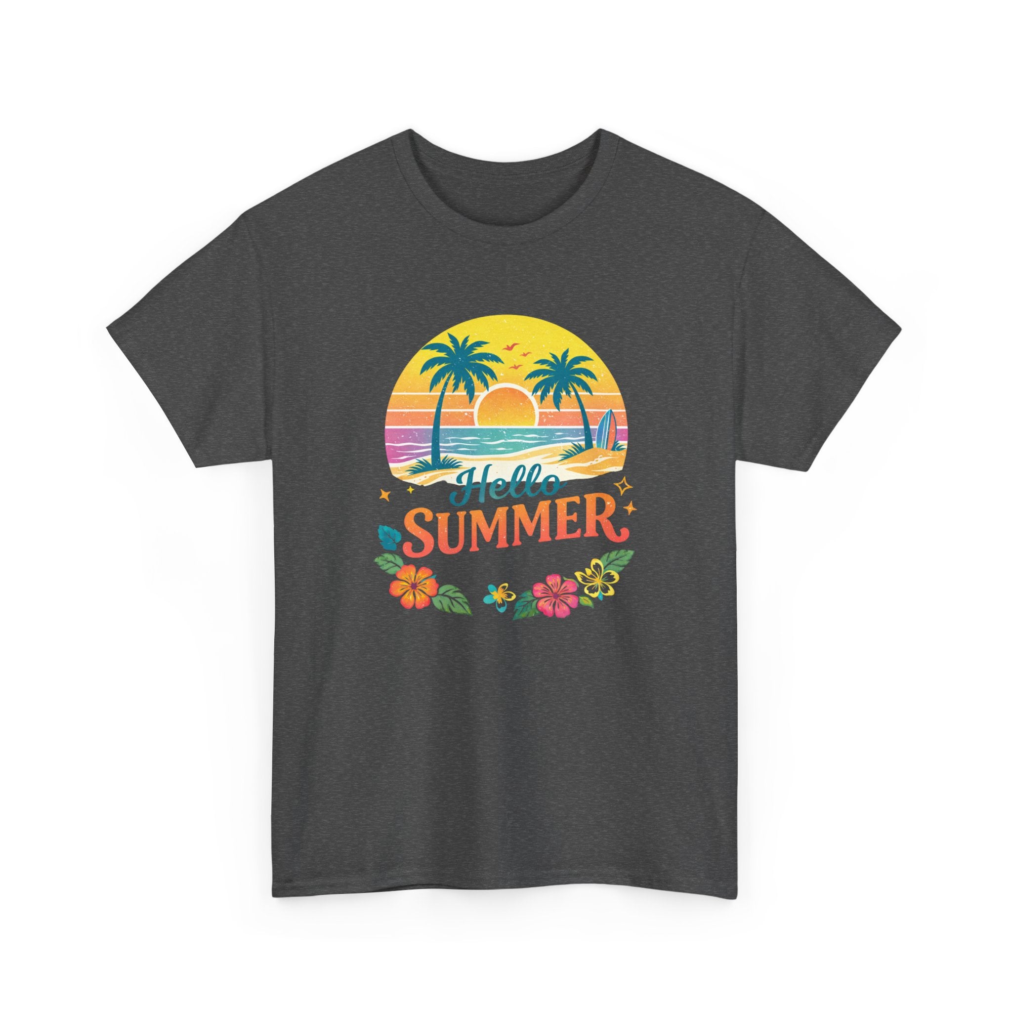 Hello Summer T-Shirt — Tropical Beach Palm Tree Graphic Tee