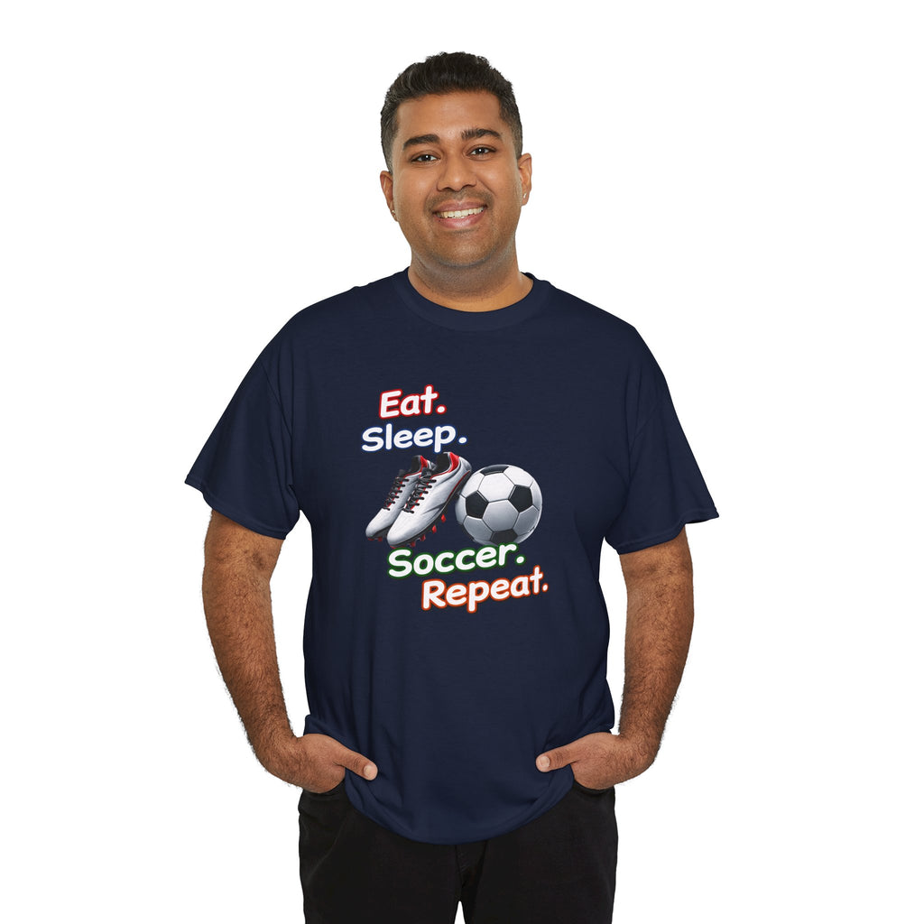 Soccer T-Shirt — "Eat. Sleep. Soccer. Repeat." Graphic Tee for Players & Fans