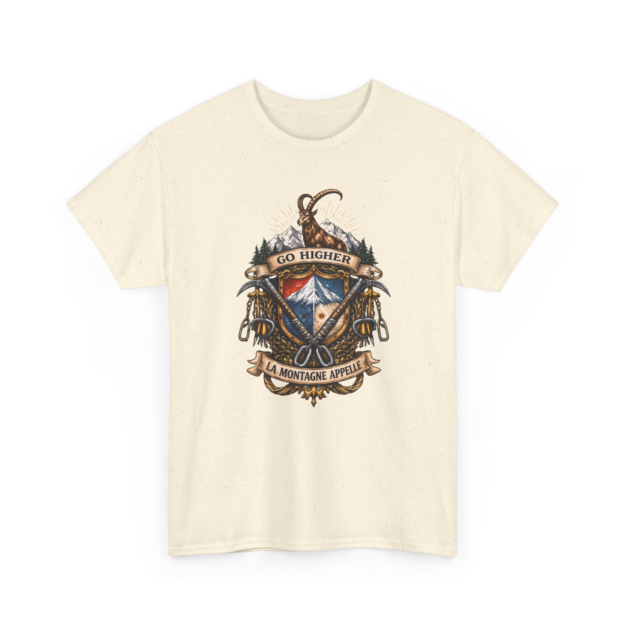 Adventure Crest T-Shirt — "Go Higher" Mountain Climbing Graphic Tee